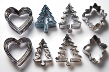 Cookie cutter collection heart Christmas tree and star shapes metal molds for baking holiday treats