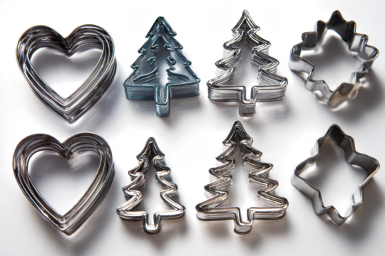 Cookie cutter collection heart Christmas tree and star shapes metal molds for baking holiday treats