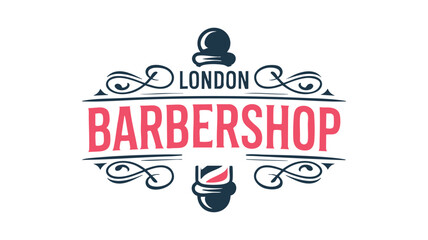Retro london barbershop emblem featuring barber pole and ornate details vector