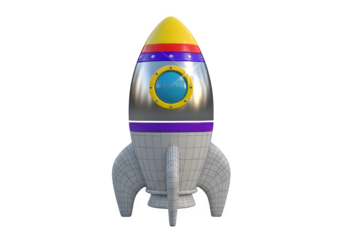 Whimsical cartoon rocket ship ready for adventure among the stars