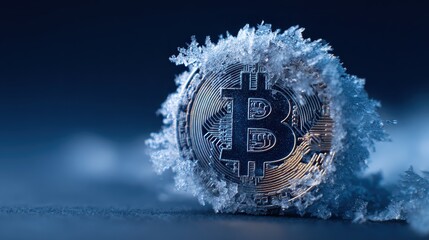 Frosted Bitcoin Coin in Macro Close-Up Photography