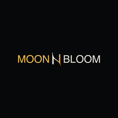 A graceful Moon N Bloom logo blending a crescent moon with blooming flowers, symbolizing beauty, growth, and serenity in elegant, modern minimalist style.