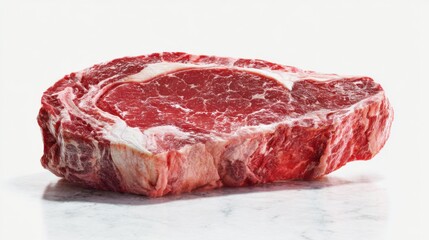 Obraz premium Freshly cut ribeye steak, juicy and red, ready to be cooked