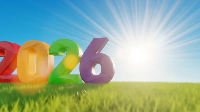 2026 chiffres origami color&eacute;s dans un magnifique paysage, symbolisant la joie vers l'avenir