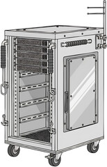 Industrial Equipment Rack on Wheels with Clear Panel and Handles.