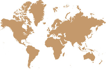 Brown Solid World Map Flattened 