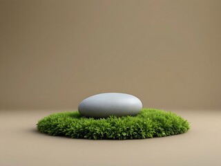 Zen Stone on Green Moss Elevated Stage, Elegant Natural Minimalist Product Display