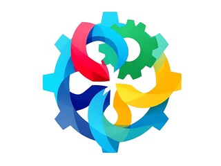 Colorful Interlocking Gears Forming a Dynamic Central Design on White Background