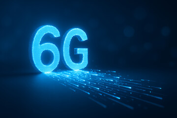 Futuristic 6G digital communication network glowing with advanced high speed data connectivity and innovative wireless technology