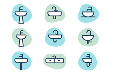 Fototapeta premium Bathroom fixtures linear icon set. featuring sink varieties