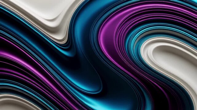 Abstract flowing waves background wallpaper design in teal purple and silver color scheme art 3d