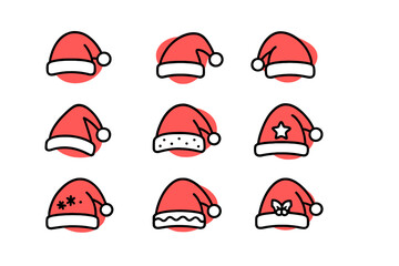 Fototapeta premium Christmas hats linear icon set. featuring santa, star, and festive design variations