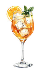 Lillet spritz watercolor drink with ice citrus slice mint herb summer cocktail in glass showing freshness color elegance and handmade aesthetic