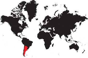 Argentina on the World Map Highlighted