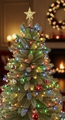 Beautifully Decorated Christmas Tree With Colorful Lights And Ornaments