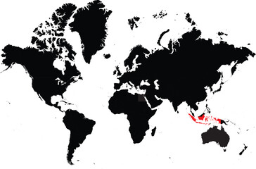 Indonesia on the World Map Highlighted