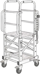 Industrial Rolling Ladder with Safety Rails and Control Panel.
