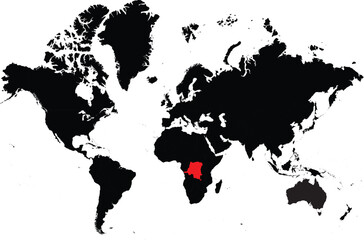 Obraz premium DRC on the World Map Highlighted