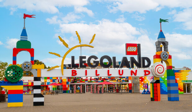 The entrance of Legoland amusement park. Billund, Denmark - October 15, 2025