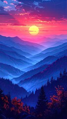 Vibrant Sunset Over Blue Mountains