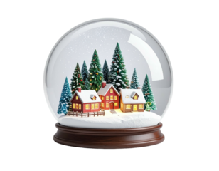 A classic Christmas snow globe with a miniature winter village scene.
