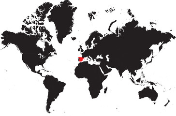 Spain on the World Map Highlighted
