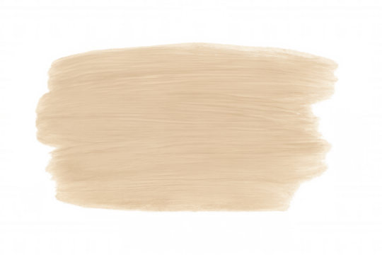 Beige cream paint brush stroke creating an abstract smudged textured shape, isolated on transparent background