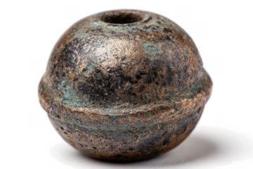 Antique bronze spherical bead a vintage jewelry component with patina ideal for historical or archaeological presentations
