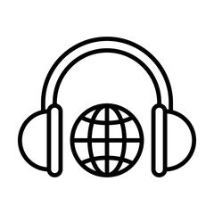 Headphones with Globe Icon Vector. Global Audio Learning logo