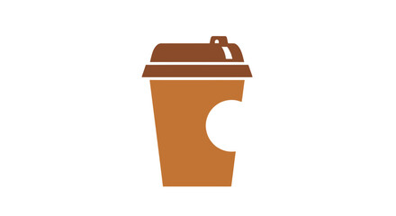 Brown disposable coffee cup with lid and cutout.