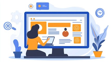 Customer engagement concept: Targeting customers, understanding buyer personas, and analyzing customer behavior. Person using laptop with customer engagement icon on virtual screen.