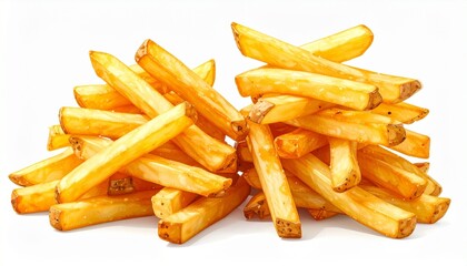 Two golden-brown piles of crispy French fries on a white surface&mdash;evoking fast food indulgence, texture, and visual simplicity in a clean presentation.