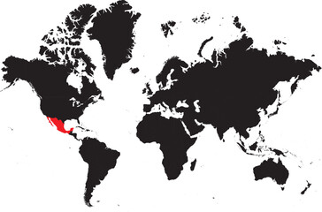 Mexico on the World Map Highlighted