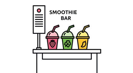 Colorful Smoothie Bar Displaying Three Different Flavors with Straws.