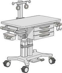 Medical Cart with Drawers and Accessories.