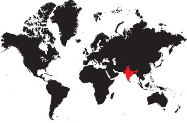 India on the World Map Highlighted