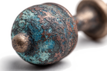 Close-up of a weathered metal knob showing signs of oxidation and wear ideal for textures or industrial design concepts