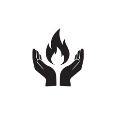hand holding fire silhouette vector on white background 