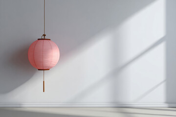 Obraz premium Simple interior scene with a single round paper lantern hanging