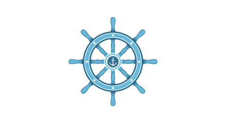 Obraz premium Blue Ship Wheel with Anchor Center Design.