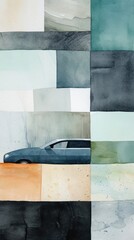 Car abstract painting collage.