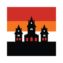 Haunted Castle Silhouette with Candy Corn Sunset Background