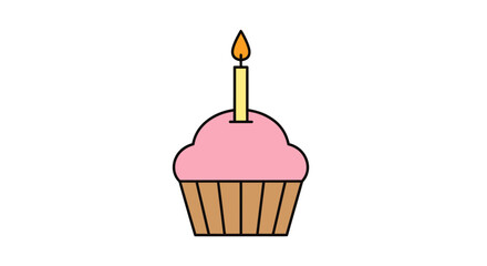 A single pink frosted cupcake with a lit candle on top.