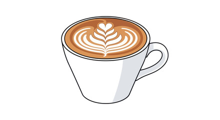 Artistic Latte Coffee Cup with Leafy Foam Design.