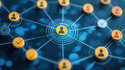 Customer focus group icons connected to a target, representing data exchange development and enhanced customer service