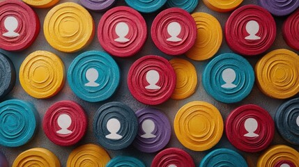 Customer focus target group and customer relationship management concept: Marketing, target audience, and human recruitment with business target icons.