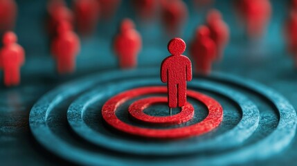 Customer focus target group and customer relationship management concept: Marketing, target audience, and human recruitment with business target icons.