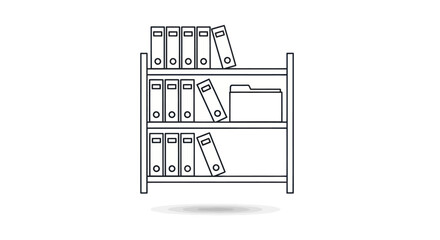 A simple line drawing of a three-shelf bookcase filled with binders and folders.