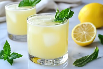 Refreshing cocktail with mint and lemon served in clear glasses, perfect for summer gatherings and festive celebrations