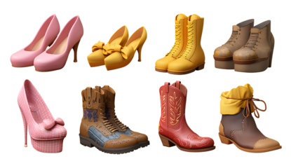 a set of icons featuring various shoes, such as high heels and sports sneakers.